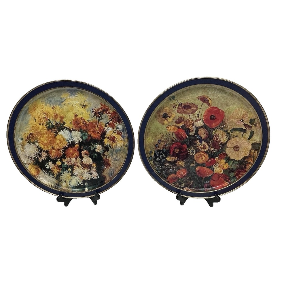 Vintage Sunshine Biscuits Tin Lid Serving Tray Set Feature Renoir & Redon Works